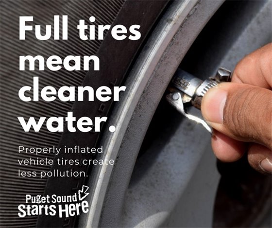 Full tires mean cleaner water. Person inflating car tire.