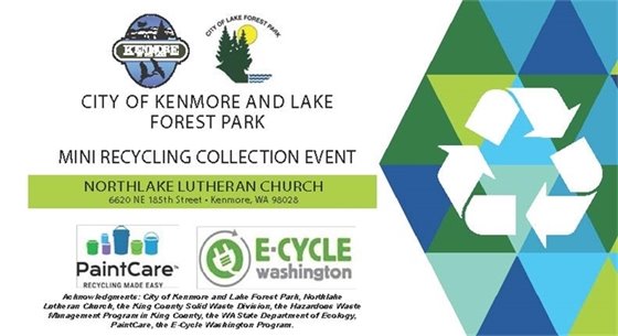 Page 1 of flyer for cities of Kenmore and Lake Forest Park mini recycling collection event