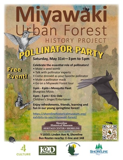 pollinator party flyer with Shoreline Historical Museum 