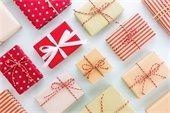 Gift boxes wrapped in red and white gift wrap