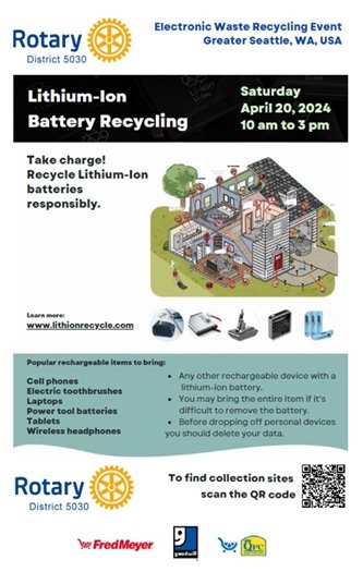 Event flyer for the lithium-ion battery drop off event on April 20, 2024.