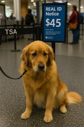sad dog in TSA line