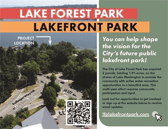 Aerial view of lake front park location on Lake Washington