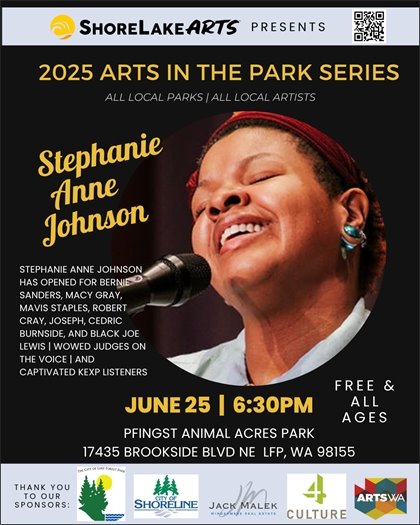 2025 shorelake arts concert in the park flyer